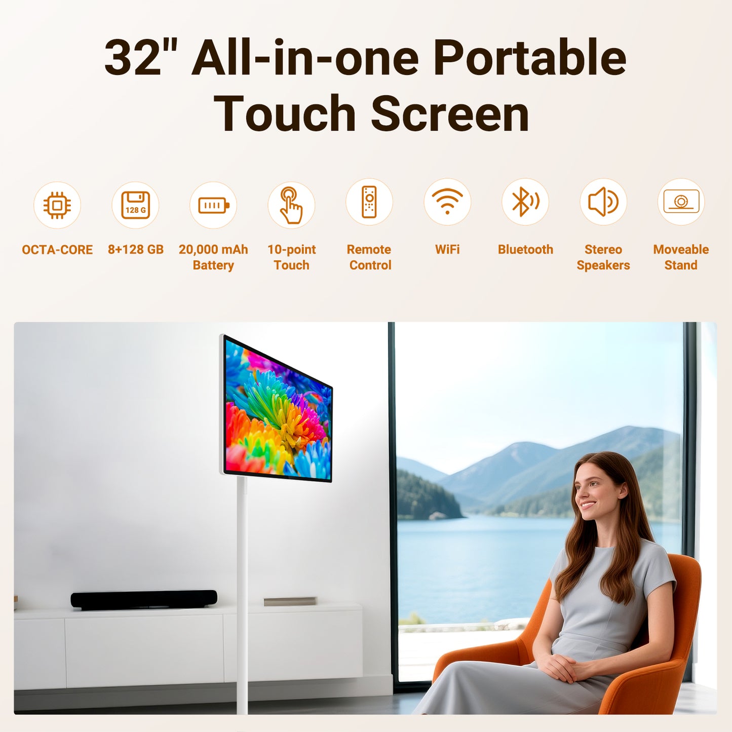 N newline FlexGo 32 Portable TV, Google EDLA-Certified Rolling TV