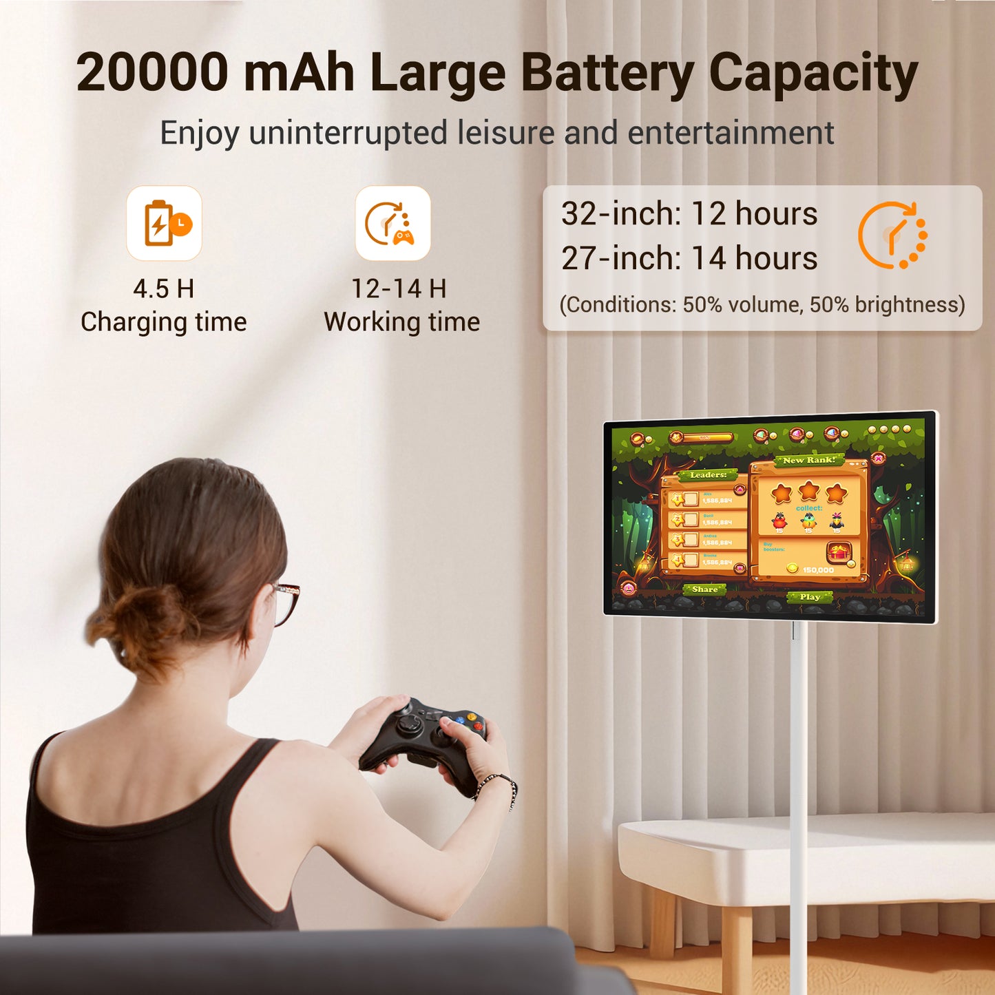 N newline FlexGo 32 Portable TV, Google EDLA-Certified Rolling TV